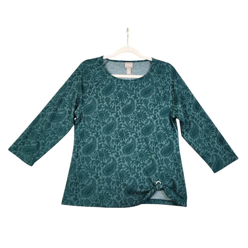 Chicos Womens Paisley Jacquard Side Grommet Tunic Size US‎ Small Emerald Green